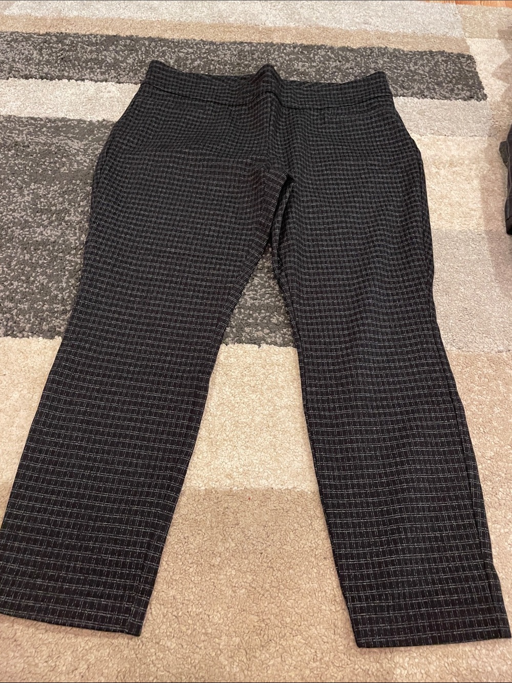 Dalia Black Micro-Plaid Pull-On Ankle Pants